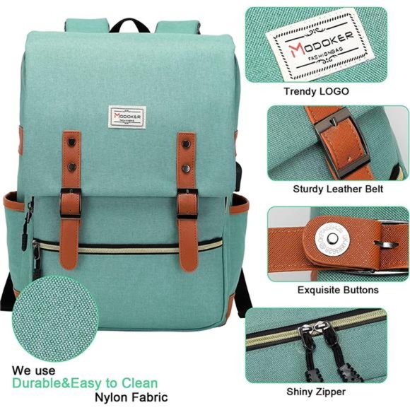 Vintage Laptop Backpack for Women Men,Travel with USB Charging Port 15.6In Green main image 6